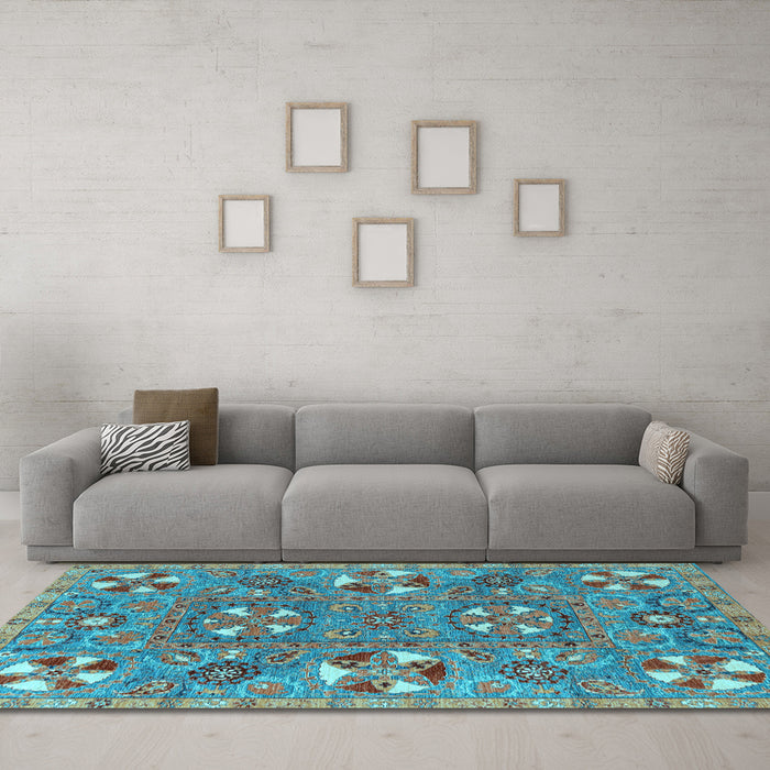 Machine Washable Abstract Light Blue Modern Rug in a Living Room, wshabs4151lblu