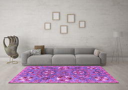 Machine Washable Abstract Purple Modern Area Rugs in a Living Room, wshabs4151pur