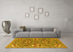 Machine Washable Abstract Yellow Modern Rug in a Living Room, wshabs4151yw