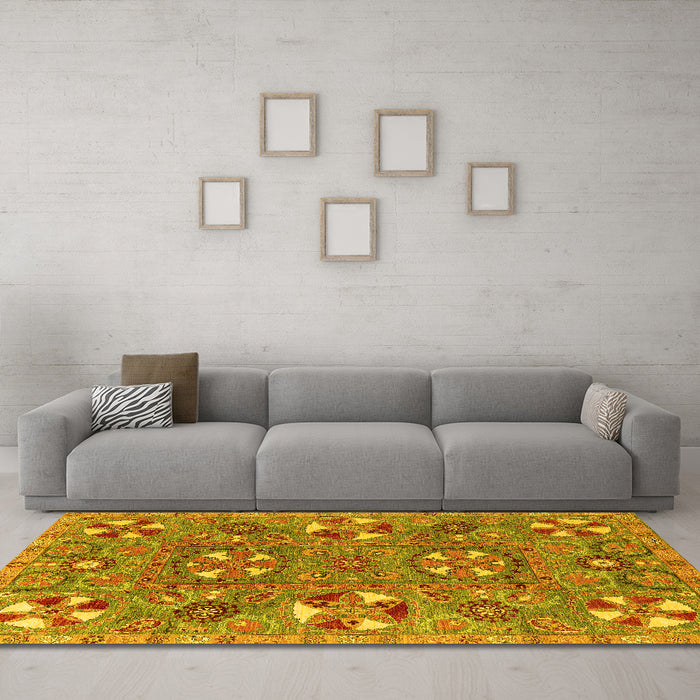 Machine Washable Abstract Yellow Modern Rug in a Living Room, wshabs4151yw