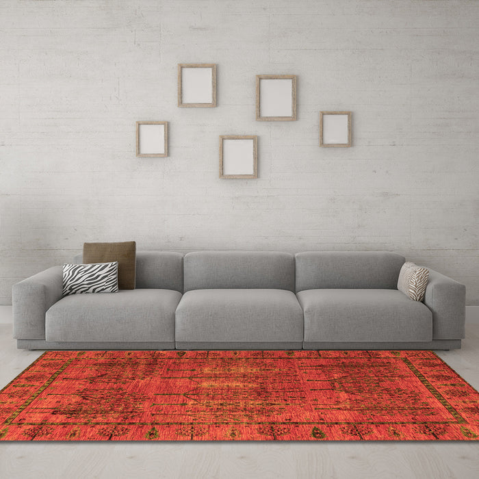 Machine Washable Abstract Orange Modern Area Rugs in a Living Room, wshabs4152org