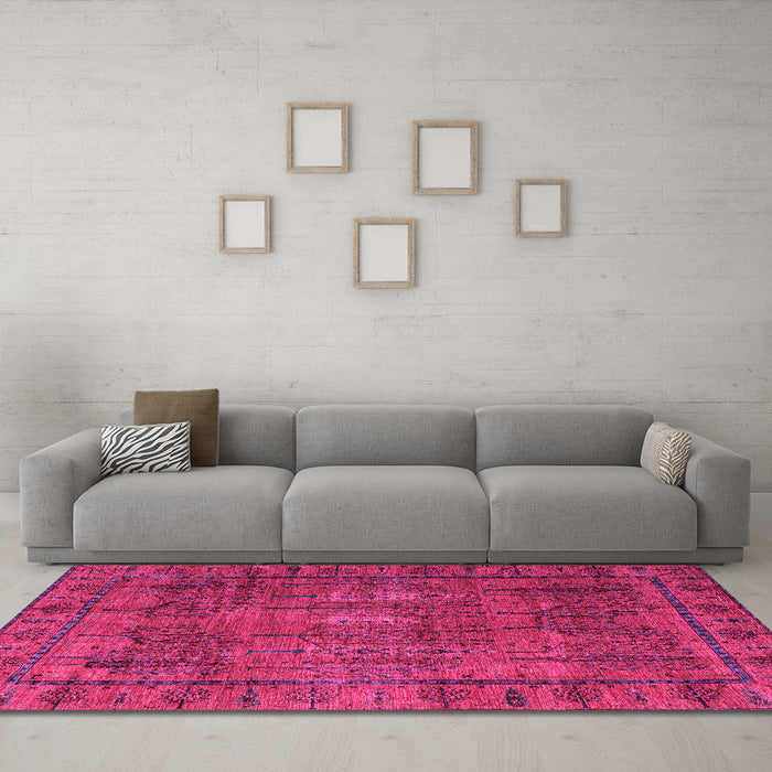 Machine Washable Abstract Pink Modern Rug in a Living Room, wshabs4152pnk