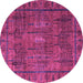 Round Machine Washable Abstract Purple Modern Area Rugs, wshabs4152pur