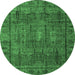 Round Abstract Emerald Green Modern Rug, abs4152emgrn