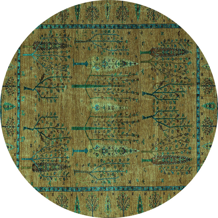 Round Machine Washable Abstract Turquoise Modern Area Rugs, wshabs4152turq