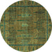 Round Machine Washable Abstract Turquoise Modern Area Rugs, wshabs4152turq