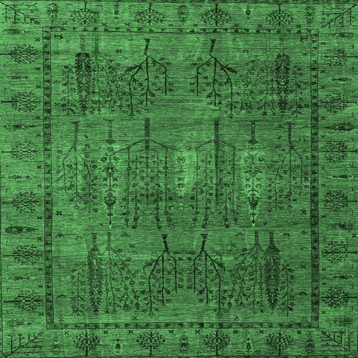 Square Machine Washable Abstract Emerald Green Modern Area Rugs, wshabs4152emgrn