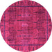 Round Machine Washable Abstract Pink Modern Rug, wshabs4152pnk