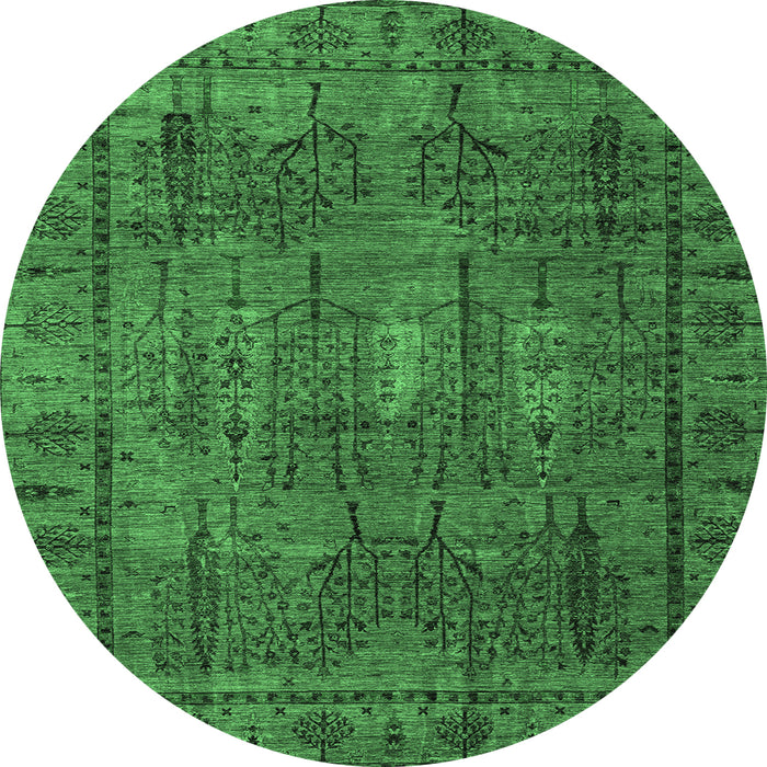Round Machine Washable Abstract Emerald Green Modern Area Rugs, wshabs4152emgrn