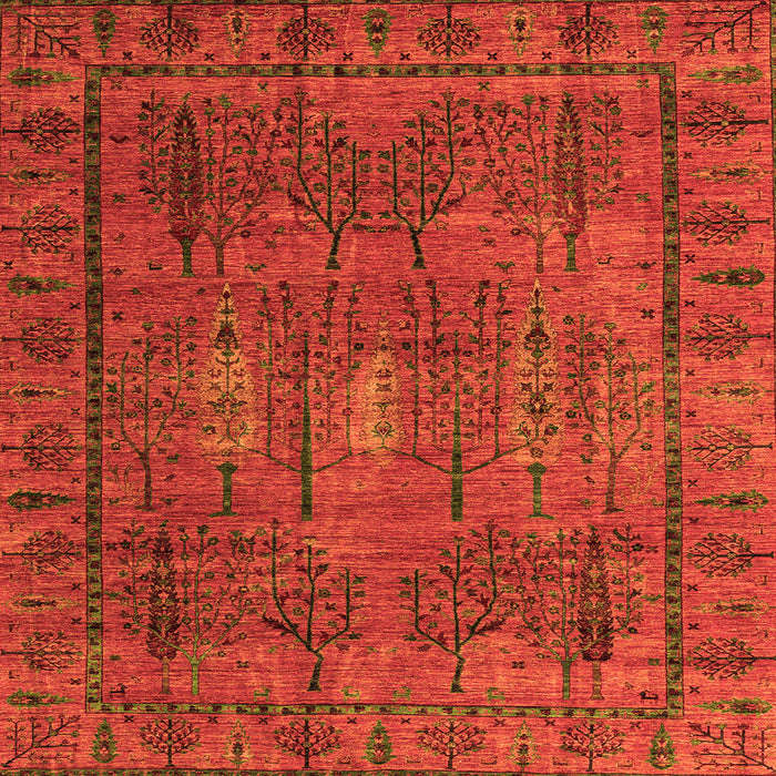 Square Machine Washable Abstract Orange Modern Area Rugs, wshabs4152org