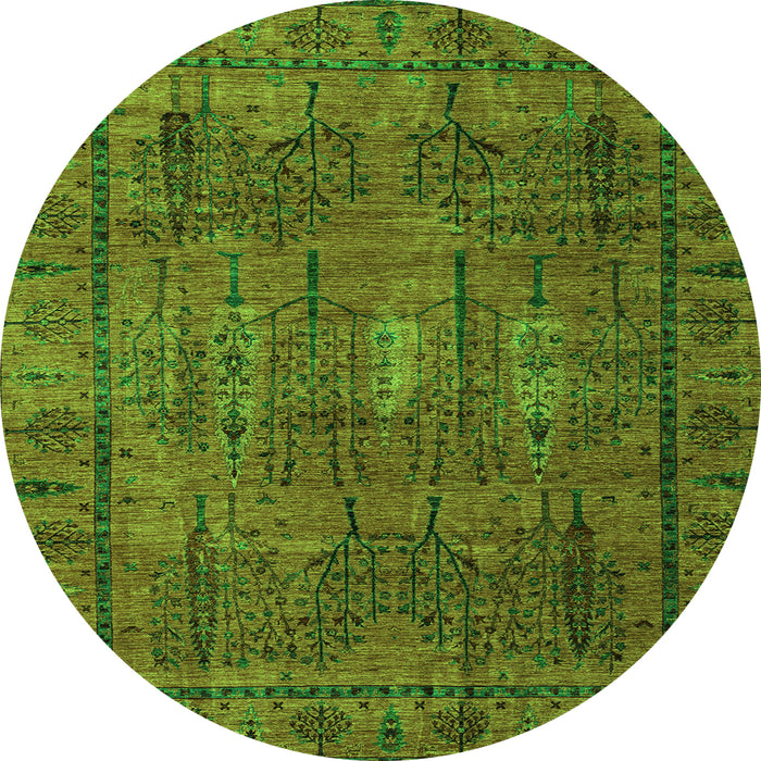 Round Machine Washable Abstract Green Modern Area Rugs, wshabs4152grn
