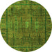 Round Machine Washable Abstract Green Modern Area Rugs, wshabs4152grn