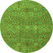 Round Machine Washable Abstract Green Modern Area Rugs, wshabs4153grn