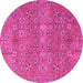 Round Machine Washable Abstract Pink Modern Rug, wshabs4153pnk