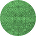 Round Machine Washable Abstract Emerald Green Modern Area Rugs, wshabs4153emgrn