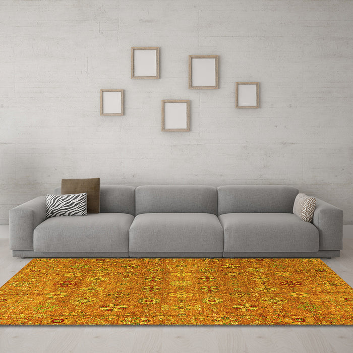 Machine Washable Abstract Yellow Modern Rug in a Living Room, wshabs4153yw