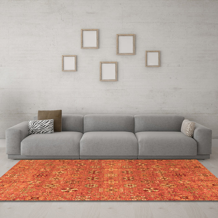Machine Washable Abstract Orange Modern Area Rugs in a Living Room, wshabs4153org