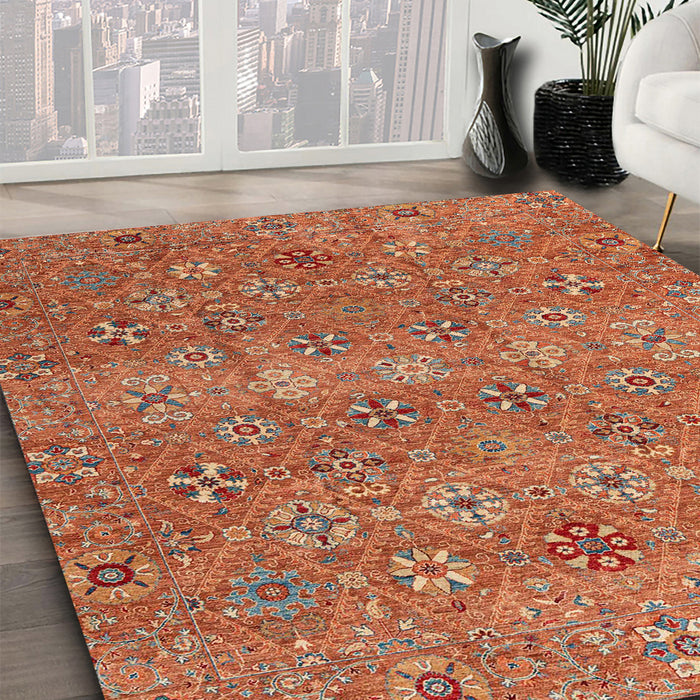 Abstract Red Modern Rug in Family Room, abs4153