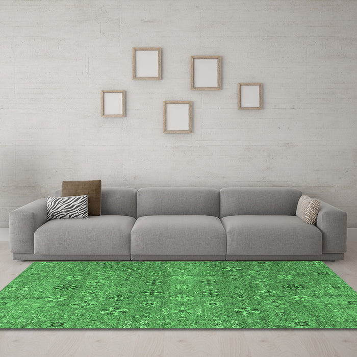 Machine Washable Abstract Emerald Green Modern Area Rugs in a Living Room,, wshabs4153emgrn