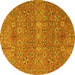 Round Machine Washable Abstract Yellow Modern Rug, wshabs4153yw