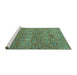 Sideview of Machine Washable Abstract Turquoise Modern Area Rugs, wshabs4153turq