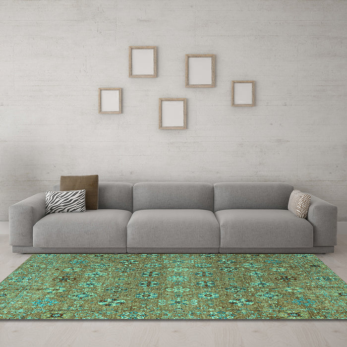Machine Washable Abstract Turquoise Modern Area Rugs in a Living Room,, wshabs4153turq