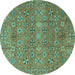 Round Machine Washable Abstract Turquoise Modern Area Rugs, wshabs4153turq