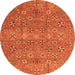 Round Machine Washable Abstract Orange Modern Area Rugs, wshabs4153org