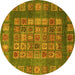 Round Abstract Yellow Modern Rug, abs4154yw