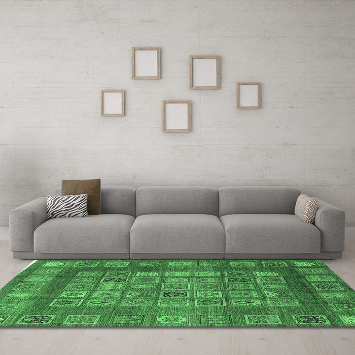 Machine Washable Abstract Emerald Green Modern Area Rugs in a Living Room,, wshabs4154emgrn