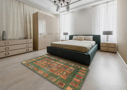 Abstract Copper Green Modern Rug in a Bedroom, abs4154