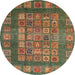 Round Machine Washable Abstract Brass Green Rug, wshabs4154