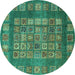 Round Machine Washable Abstract Turquoise Modern Area Rugs, wshabs4154turq