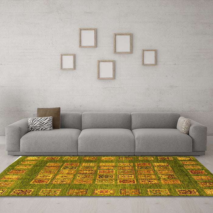 Machine Washable Abstract Yellow Modern Rug in a Living Room, wshabs4154yw