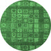 Round Abstract Emerald Green Modern Rug, abs4154emgrn