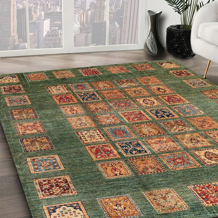 Abstract Copper Green Modern Rug in Family Room, abs4154