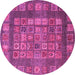 Round Machine Washable Abstract Pink Modern Rug, wshabs4154pnk