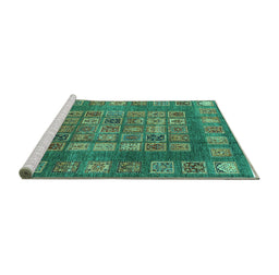 Sideview of Machine Washable Abstract Turquoise Modern Area Rugs, wshabs4154turq