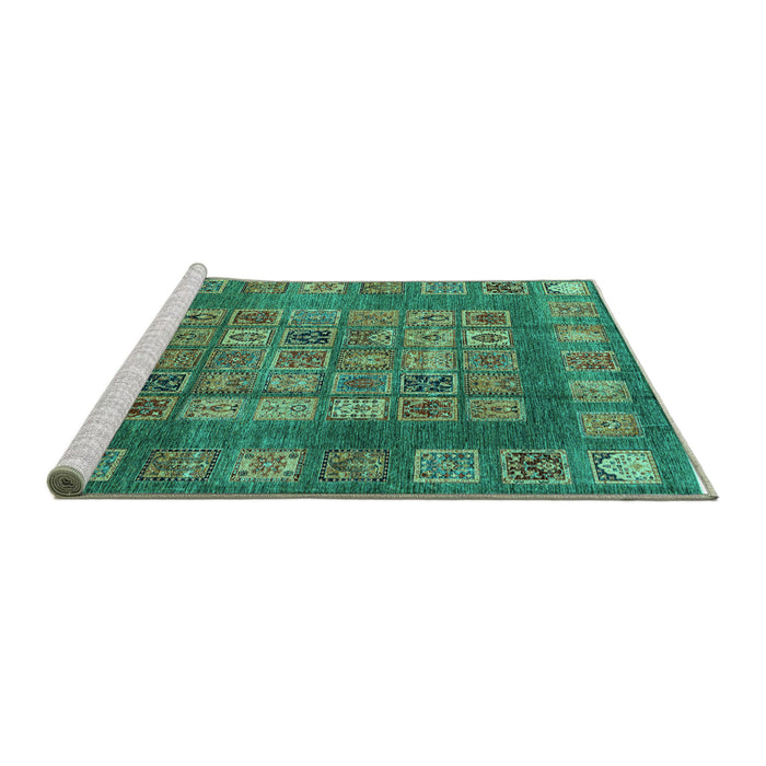 Sideview of Machine Washable Abstract Turquoise Modern Area Rugs, wshabs4154turq