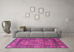 Machine Washable Abstract Pink Modern Rug in a Living Room, wshabs4154pnk