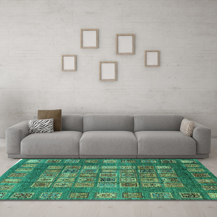 Machine Washable Abstract Turquoise Modern Area Rugs in a Living Room,, wshabs4154turq