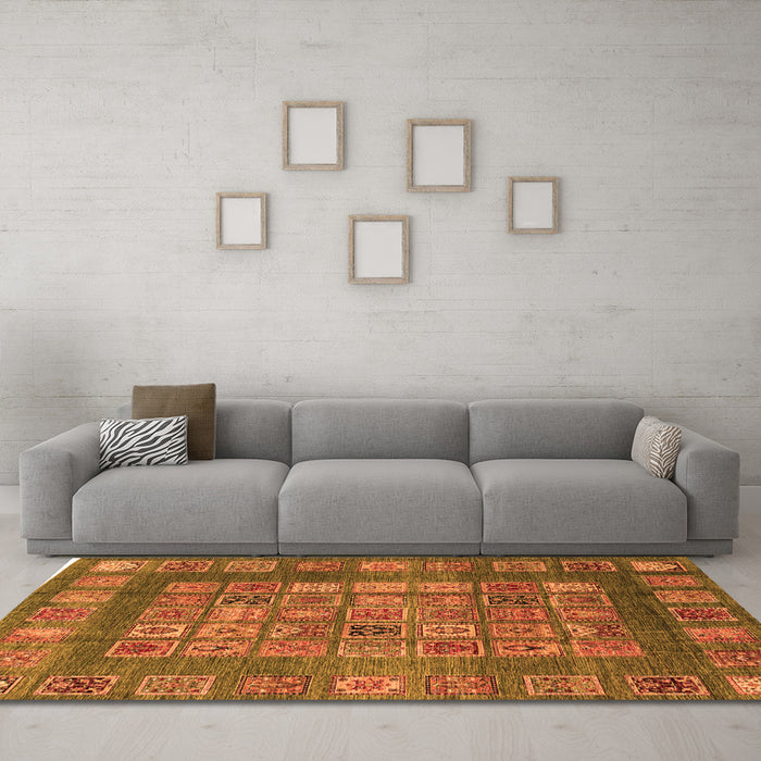 Machine Washable Abstract Orange Modern Area Rugs in a Living Room, wshabs4154org