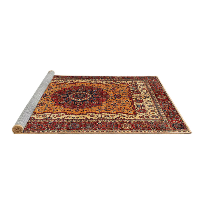 Sideview of Machine Washable Abstract Saffron Red Rug, wshabs4155
