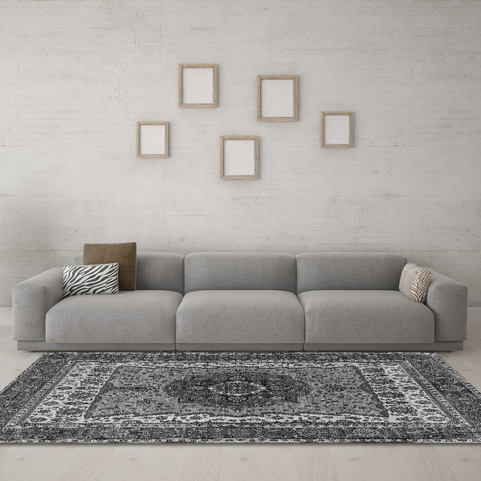 Machine Washable Abstract Gray Modern Rug in a Living Room,, wshabs4155gry