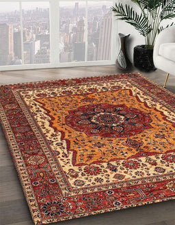 Abstract Saffron Red Modern Rug in Family Room, abs4155