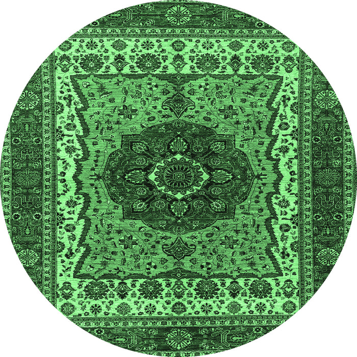Round Machine Washable Abstract Emerald Green Modern Area Rugs, wshabs4155emgrn