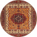 Round Machine Washable Abstract Saffron Red Rug, wshabs4155