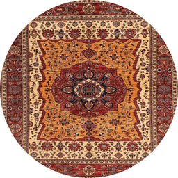 Round Abstract Saffron Red Modern Rug, abs4155