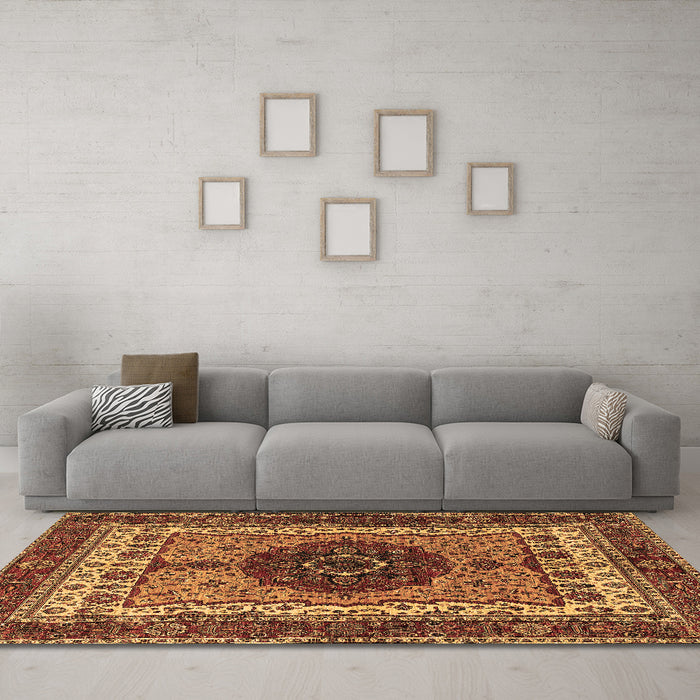 Machine Washable Abstract Brown Modern Rug in a Living Room,, wshabs4155brn