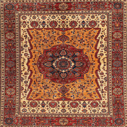 Square Machine Washable Abstract Saffron Red Rug, wshabs4155